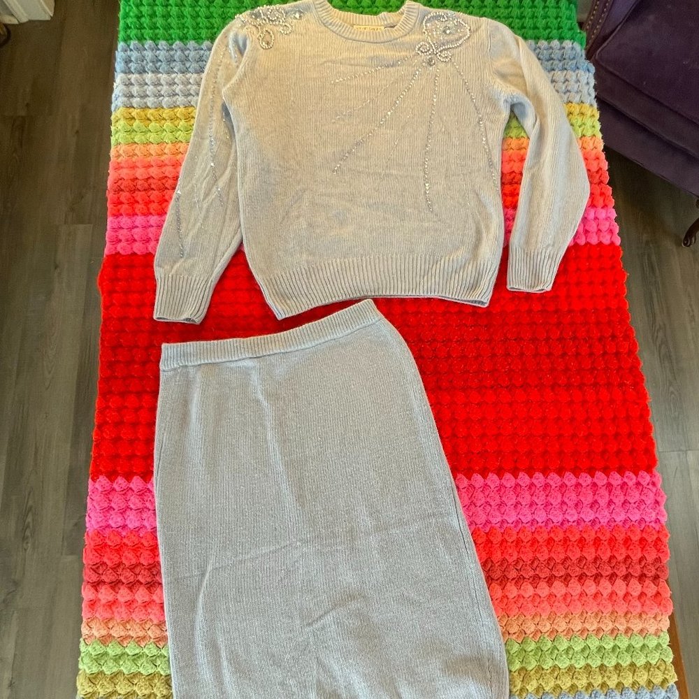 Sarah Taylor Vintage Light Blue Sweater and Matching Skirt Size Med